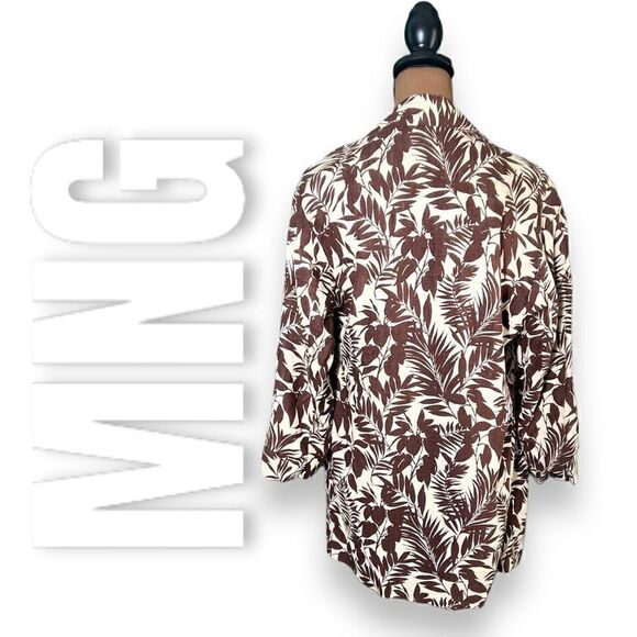 MNG Mango Linen Blend Tropical Print Notch Collar Oversized Blazer Women’s XXS - Picture 3 of 16